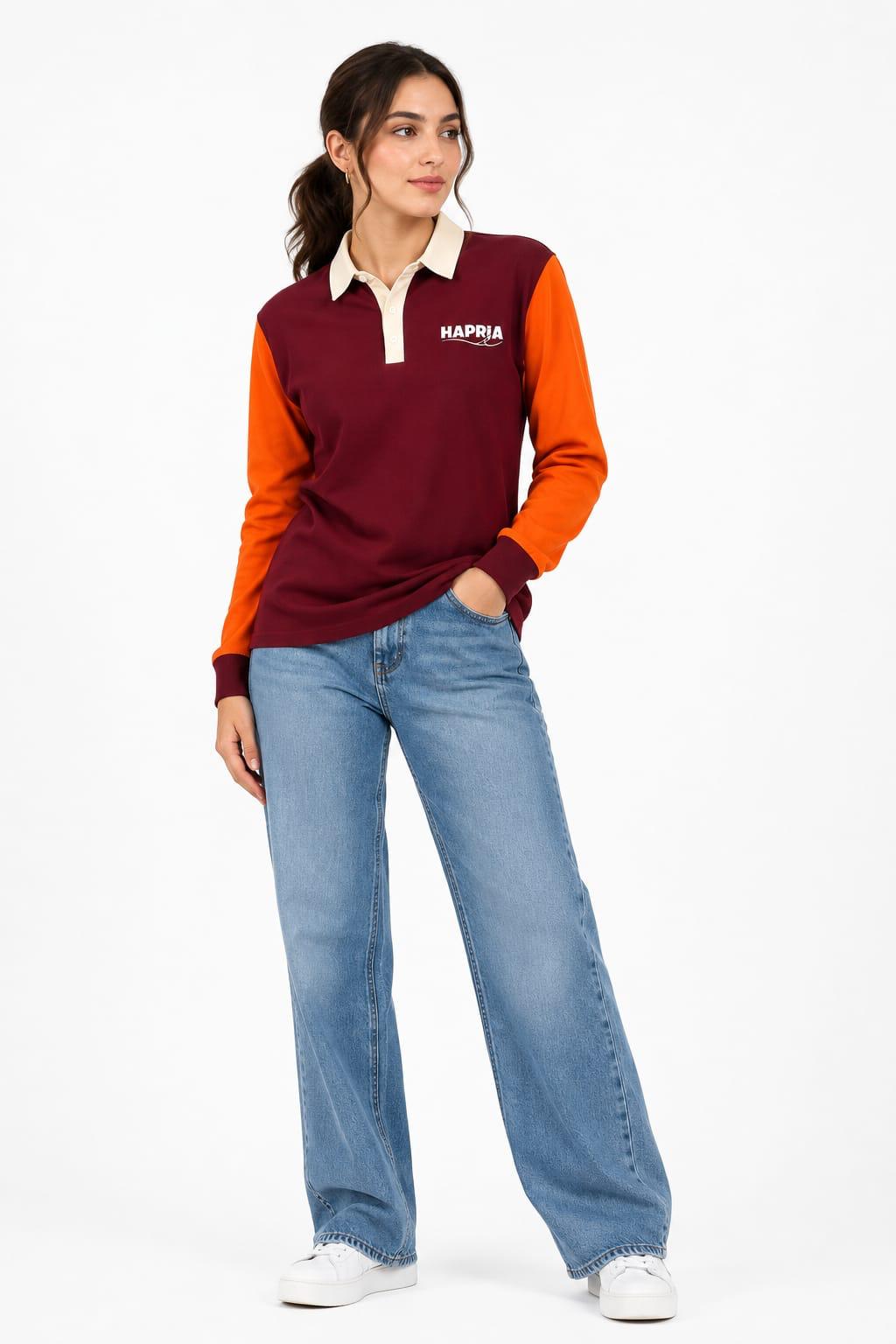Happita Rugby Polo – Burgundy & Orange