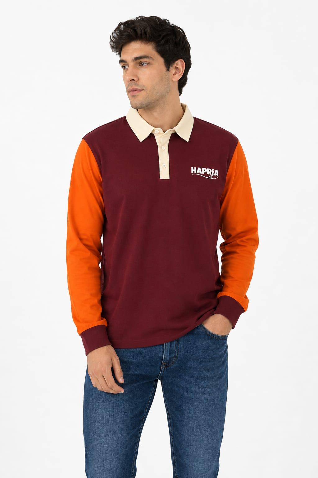 Happita Rugby Polo – Burgundy & Orange